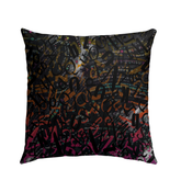 Durable outdoor pillow with a cosmic celebration design, perfect for patio seating.